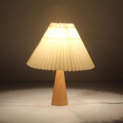 China Modern hot sale custom made wood mini table lamp with pleated lampshade for home decor for sale