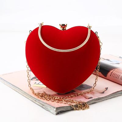 China Fashion Ladies Heart Shape Velvet Waterproof Women Evening Clutch Bag Elegant Ring Purse For Phone Makeup Lipstick Wedding Party Bag for sale