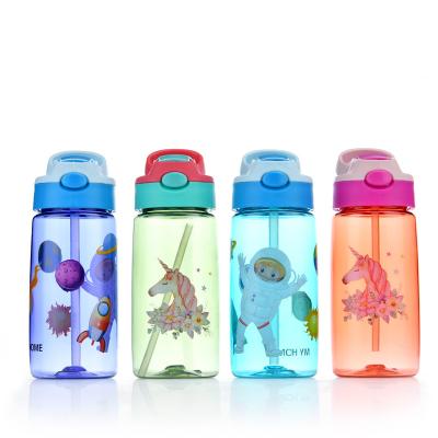 China 450ml Cartoon Sustainable Kids Portable Straw Type Water Bottle With Bounce Switch And Handle for sale