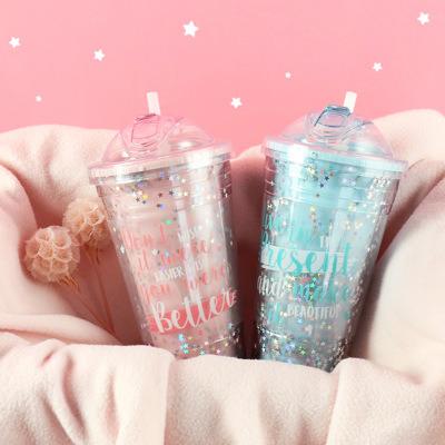 China Viable Ice Water Cup Plastic Shaker Water Bottle With Straw Fruit Juice Cup for sale