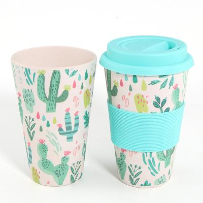 China Sustainable Stylish Printed Bamboo Fiber Coffee Mug With Silicone Coffee Cup Lids Luxury Coffee Mug for sale