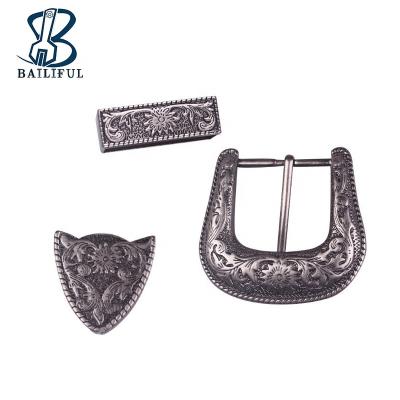 China 3pcs/set DIY Alloy Copper Buckle Belt Buckle Durable Handmade Belt Accessories Retro Cowboy Carved Belt Buckle for sale