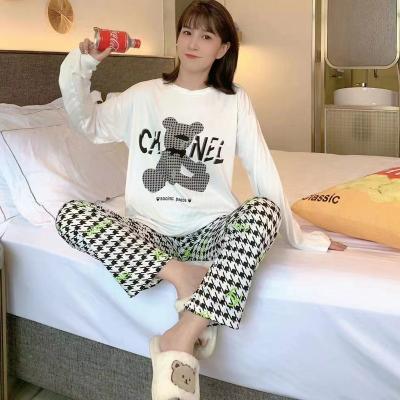 China Autumn new QUICK-DRY milk silk pajamas women's pants long-sleeved cartoon suit cartoon home casual wear for sale