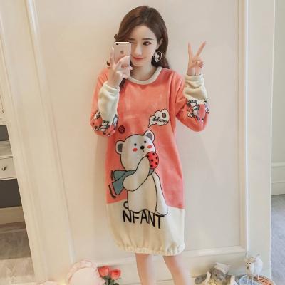 China Autumn and winter breathable long-sleeved flannel padded plus velvet pajamas warm women's home clothes nightgown for sale