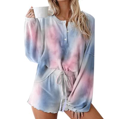 China Other European Autumn Amazon Women's Clothing Hot And American Tie Dye Printed Casual Long Sleeve Shorts Suit Pajamas for sale