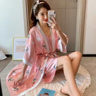 China Autumn new simulation breathable silk pajamas suspenders two-piece nightgown for sale