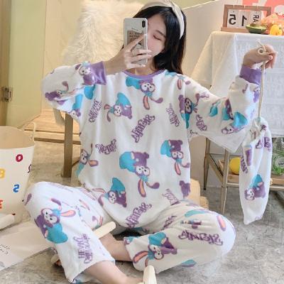 China QUICK DRY women's pajamas with fabric bag autumn and winter fun cute star Delu thickened flannel style fabric bag homewear Korean suit for sale