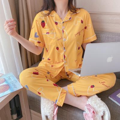 China Women's Pajamas Women's Breathable Thin Casual Milk Silk Pajamas Set Shorts Sleeve Shorts Lapel Cardigan Pants Homewear for sale