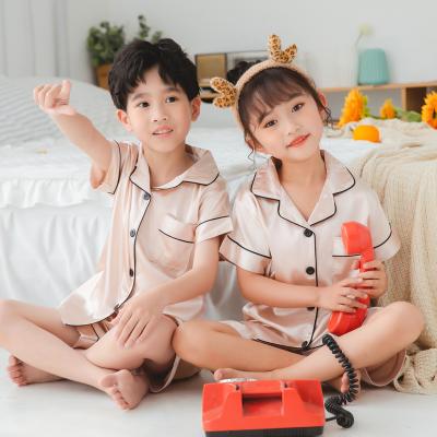 China Sustainable Summer Shorts Sleeve Shorts Boys Girls Silk Ice Silk Home Wear Pajamas Suit for sale