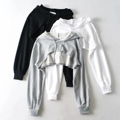 China INS Breathable Fashion Sports Sweatshirts Short Drawstring Cropped Pullover Solid Color Sweatshirts Wholesale H28-553 for sale