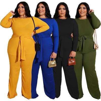 China Women 2021 Autumn Fall Elegant Plus Size Casual Long Pants Set Two Piece Workout Long Sleeved Clothes Clothing 21261 for sale