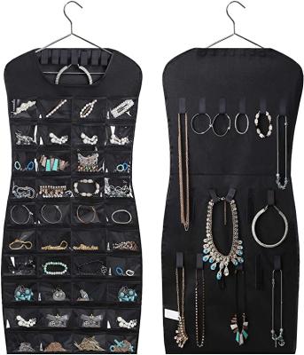 China Double Sided Hanging Jewelry Household Jewelry Organizer with 40 Pockets and 24 Hook Necklace Holders and Loops Cabinet for Earring Ring Chain Bracelet for sale