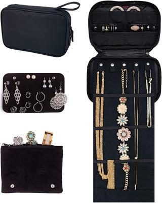 China Necklace Free Jewelry Household Travel Jewelry Organizer with Rollout Mat Earring Card for Studs Drops and Circles and Ring Organizer for sale