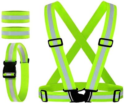 China Water Proof Reflective Vest Glow Reflective Belt With 2Pack Reflector Armbands Safety Adjustable Elastic Vest Outdoor Reflective Belt for sale