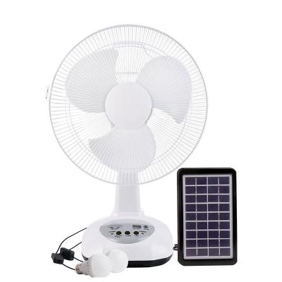 China Cool Fan 12Inch DC 3 Blades Cells Usb Solar Electric Rechargeable Emergency Board OEM ODM Solar Air Fan With Power Bank Function for sale