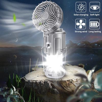 China Fan Outdoor Portable Solar Camp Outdoor Led Camping Tent Folding Lamp With Fan Usb Rechargeable Emergency Lighting for sale