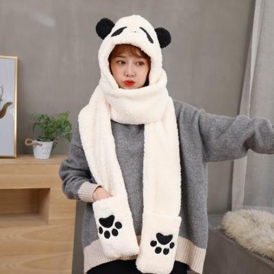 China COMMON High Quality Faux Fur Animal Hat With Claw Paws Hat Scarf Gloves Winter Warm Sets For Women Men Long Back Panda Style for sale