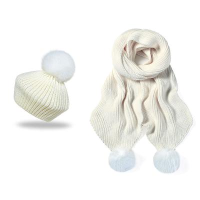 China Fashion Warm Windproof Knit Hats And Scarves Women Raccoon Fur Pompom Hat Scarf Set for sale