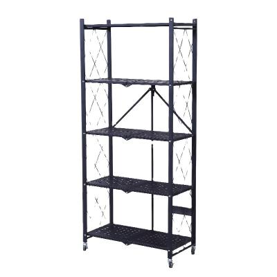 China Sustainable Floor-Standing Multi-Layer Installation-Free Metal Storage Shelves Folding Storage Rack With Wheel for sale