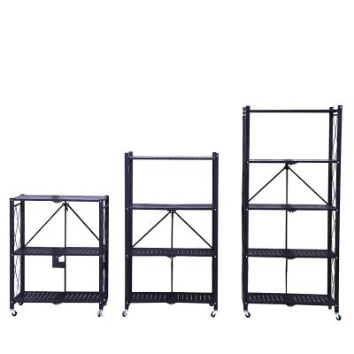 China Viable Folding Folding Storage Rack Home Kitchen Display Rack Foldable Shelf With Wheels Kitchen Shelf Organizer for sale