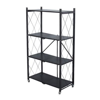 China Multifunctional Durable Household Storage Rack Black Folding Metal Steel Shelf for sale