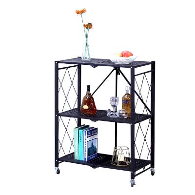 China Sustainable 3 Tier Metal Folding Black Storage Corner Rack For Kitchen for sale