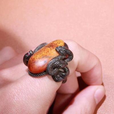 China Accept OEM customer customization 925 gemstone ring three dimensional ring design customer customization 925 sterling silver inlaid snake ring antique manufacturing for sale