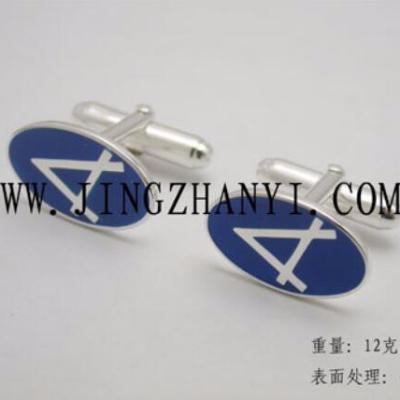 China Jingzhanyi factory design of 18K gold and 925 sterling silver enamel manufacturing Logo Cufflinks 925 silver cufflinks with blue and white for sale