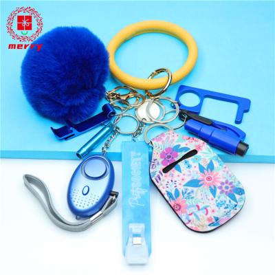 China Europe and America checked self-defense key chain manufacturer wholesale color customizable defense set women's key chains for sale