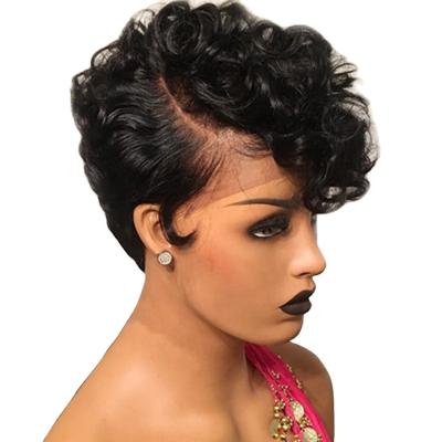 China Various Styles 100% Deep Wave Hair Curls 13X4 Lace Front Pixie Cut Frontal Wig,Wholesale Brazilian Short Pixie Curly Wigs for sale