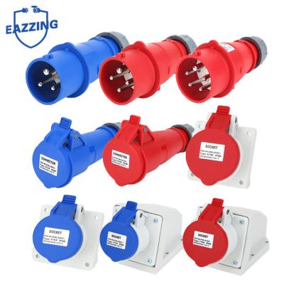 China Commercial Industrial Plug and Sockets 16A 32A Waterproof IP67 3 Pin Industrial Site Plug and Wall Socket Connector 2P+Earth Male/Female IP44 for sale