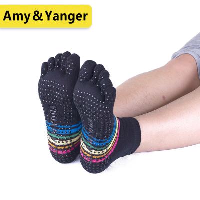 China BSCI factory anti-slip yoga socks with anti-slip handles in straight tube style cotton withPVC dots for sale