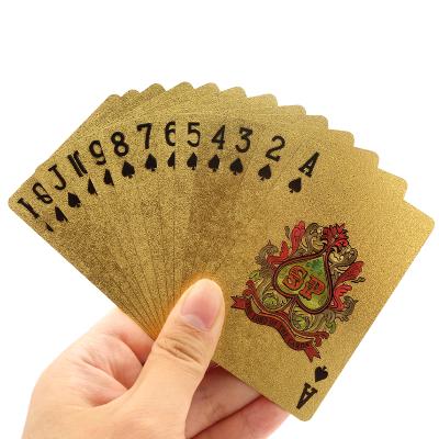 China Custom Logo Luxury Metal Plastic PVC Waterproof 24K 999.9 Gold Foil Plated 100% Plastic Playing Cards With Box for sale