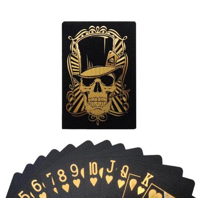 China Custom 100% Plastic PVC Poker Deluxe Art Matte Black /Golden Logo Waterproof Adults Custom Playing Cards for sale