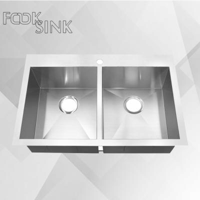 China Factory Price Large Capacity Washroom Double Sink Cambodia Topmount Steel Without Drop Down Kitchen Sink Modern Design 304 Stainless Steel for sale