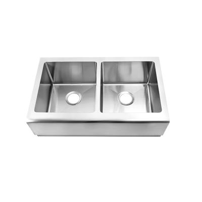 China Without Faucet Front Handmade Farmhouse Double Bowls Sturdy And Customizable Apron Stainless Steel Sink for sale