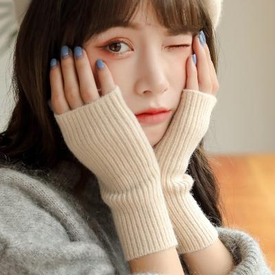 China Simple Solid Color Long Thick Warm Student Winter Women's Winter Woolen Fingerless Gloves for sale