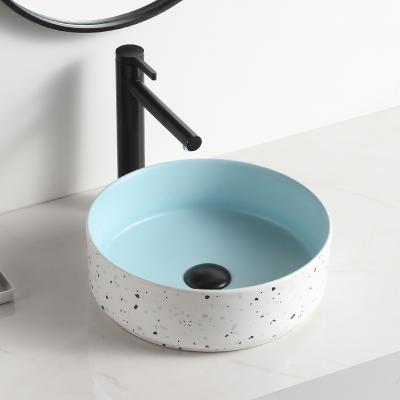 China Blue and White Easy Clean Wash Basin Above Countertop Sink for Bathroom New Design Ceramic Round Pedestal Sink Lavamanos for sale