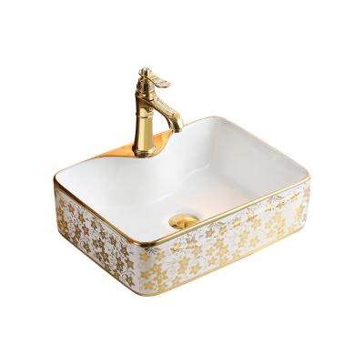 China Easy To Clean Gold Sink Luxury Lavabo Bagno Quadrato Counter Mounted Bathroom Sink Square Wash Basin With Faucet for sale