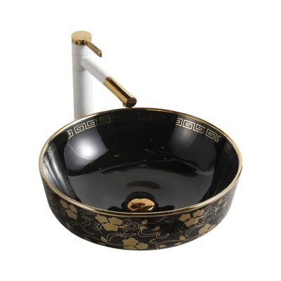 China Easy to clean hot product bathroom basin cabinet round small gold color vessel sink waschbecken gold plated washbasin for sale