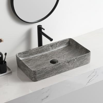 China Easy To Clean Rectangular Marble Sink Handwaschbecken Pattern Process Vessel Basin Fancy Art Lavatory for sale