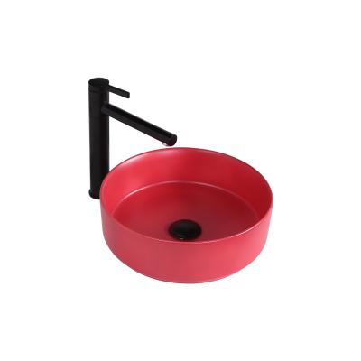 China Easy To Clean Sink Customizable Design Around Matte Red Basin Colorful Glossy Art Bathroom Countertop Ceramic Vessel Sinks for sale