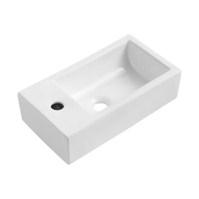 China Easy To Clean Morden Style Bathroom Wall Hung Countertop Sinks Rectangular Ceramic Small Wash Basin for sale