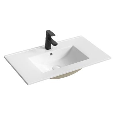 China Waterproof Modern White Ceramic Slim Bathroom Vanities Rectangle Basin Cabinet Slim Sink Lavandino Bagno for sale