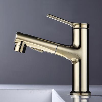 China Pull Out Spray New Wasserhahn 3 Fashion Model Injec Pull Out Rotating Basin Faucet Gold Small Bathroom Faucet for sale