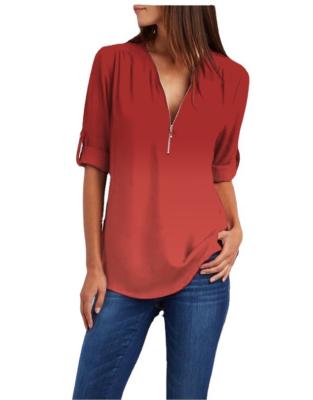 China Breathable Women Fashion Ladies Zipper Top Sexy Chiffon Blouse Casual Summer Long Sleeve Shirts For Women Blouses for sale