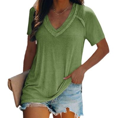 China 2021 new Anti-wrinkle spring fashion v neck cotton shorts sheaths T-shirts for women for sale