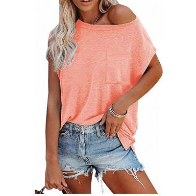 China Anti-Wrinkle Off The Shoulder Street Wear Shirt Women's Casual T-shirt Wholesale Short Loose Solid Ladies Clothing Casual T-shirt for sale