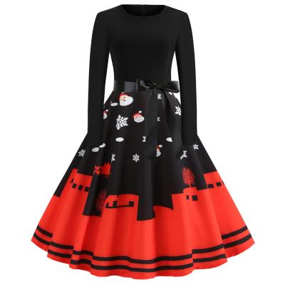 China Europe USA Style Breathable Christmas Dress Long Sleeve With Splice Print Dresses Women Elegant for sale