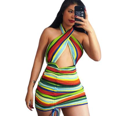 China Anti-Wrinkle New Arrivals Bodycon Halter Backless Hollow Out Women Mini Dress for sale